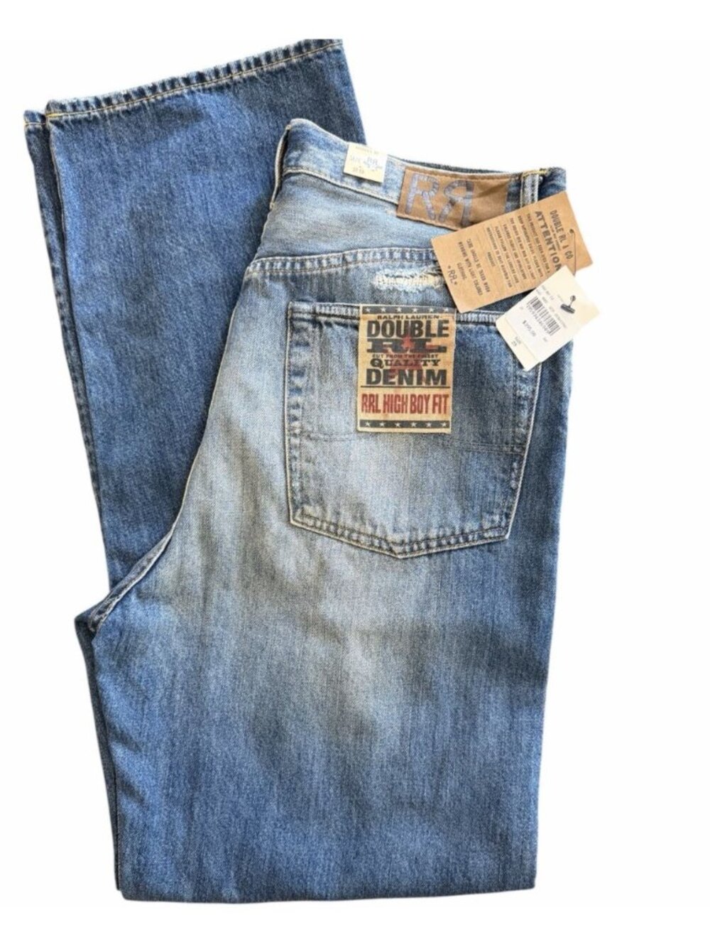 NWT Womens Double RL High Boy Fit Distressed Denim Jeans Size 29 $395